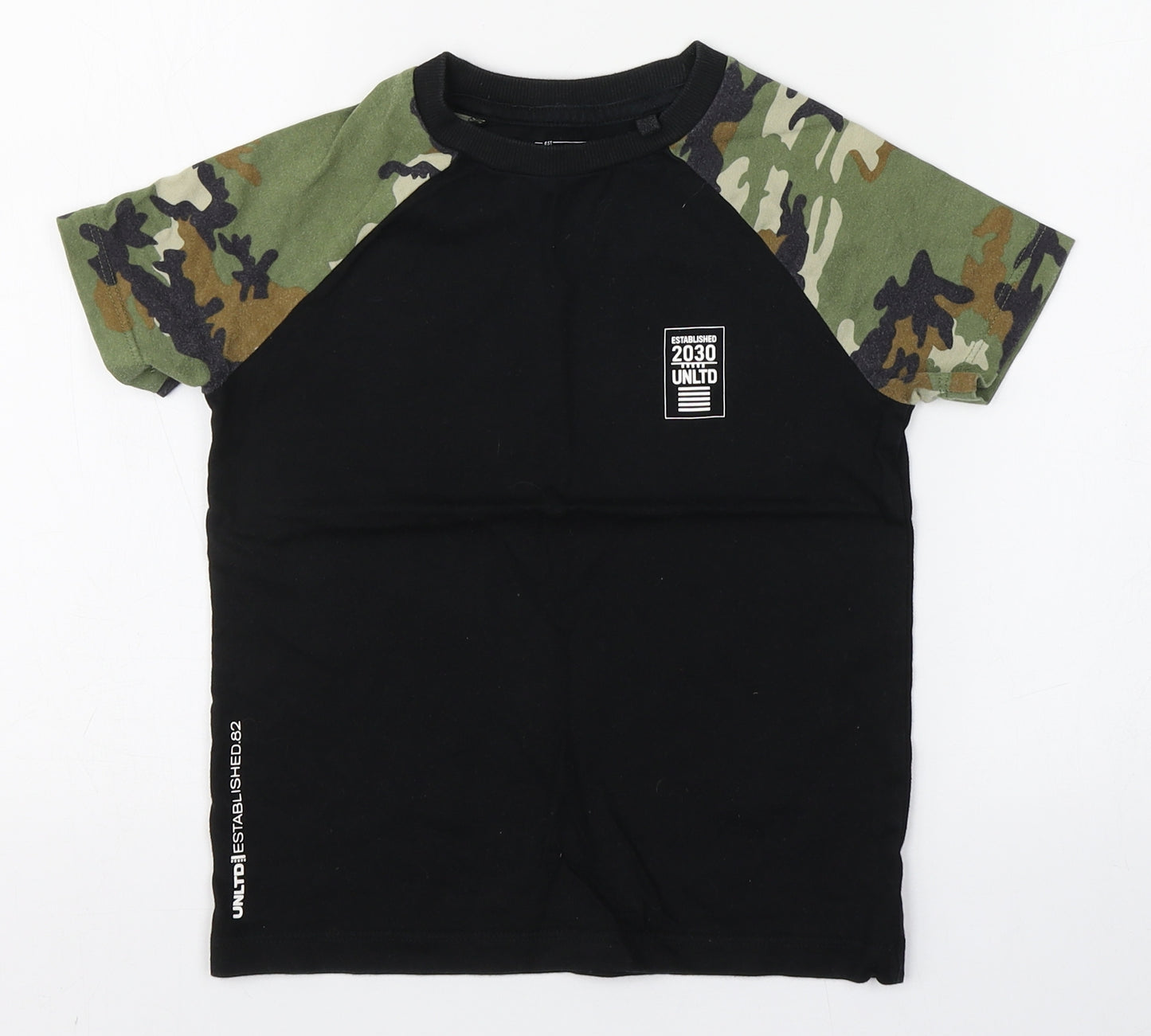NEXT Boys Beige Camouflage 100% Cotton Basic T-Shirt Size 5 Years Round Neck Pullover