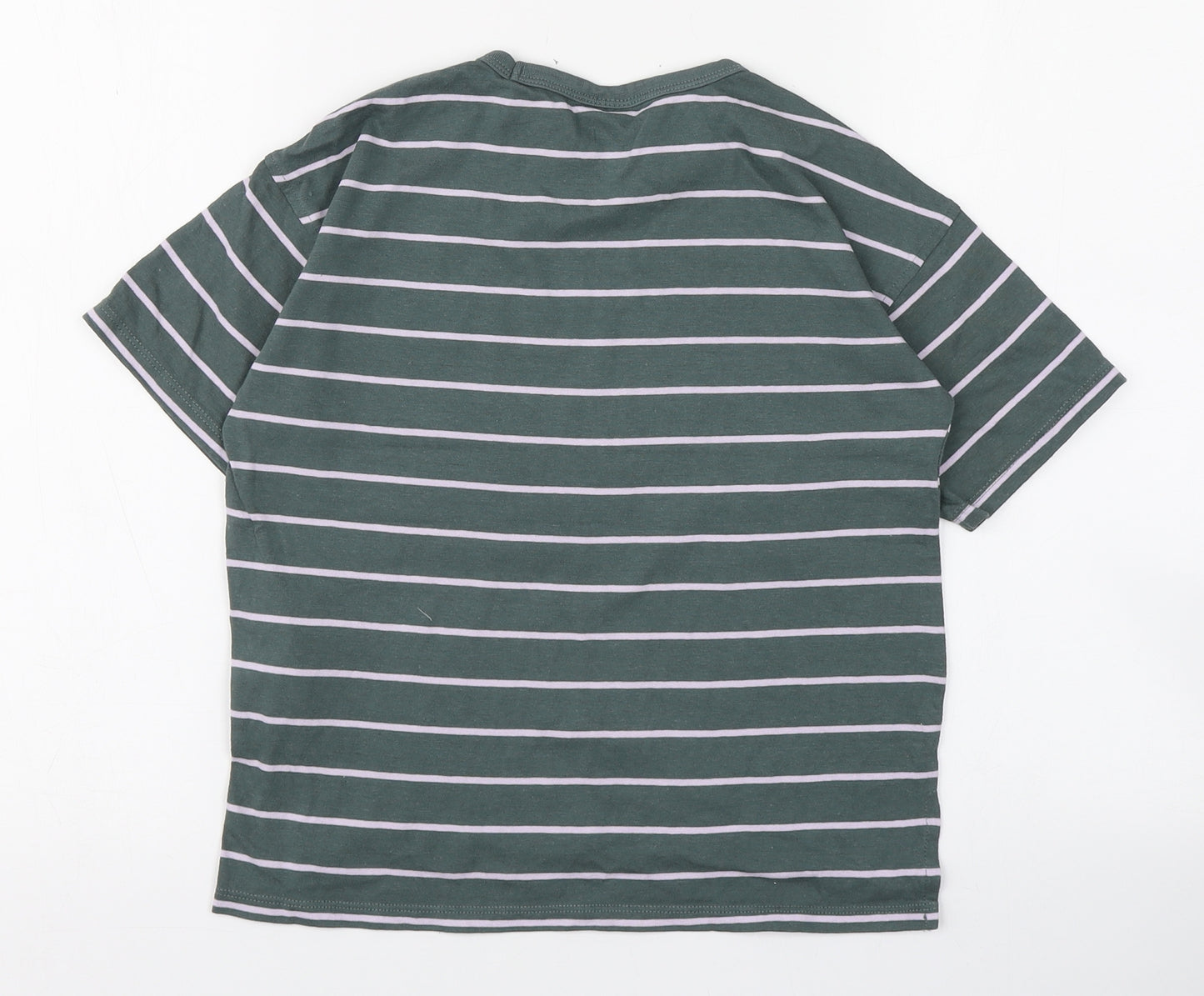 Zara Womens Green Striped 100% Cotton Basic T-Shirt Size 6 Round Neck