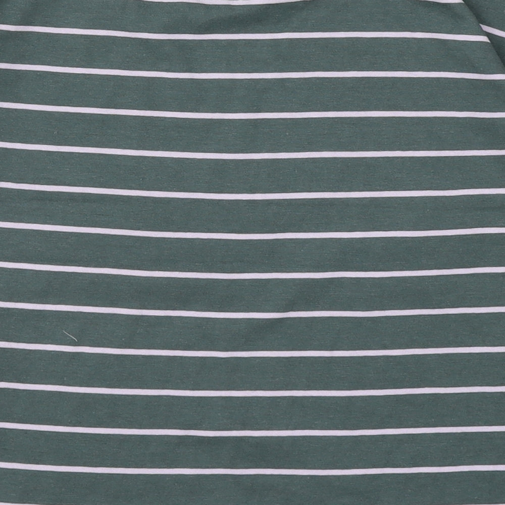 Zara Womens Green Striped 100% Cotton Basic T-Shirt Size 6 Round Neck
