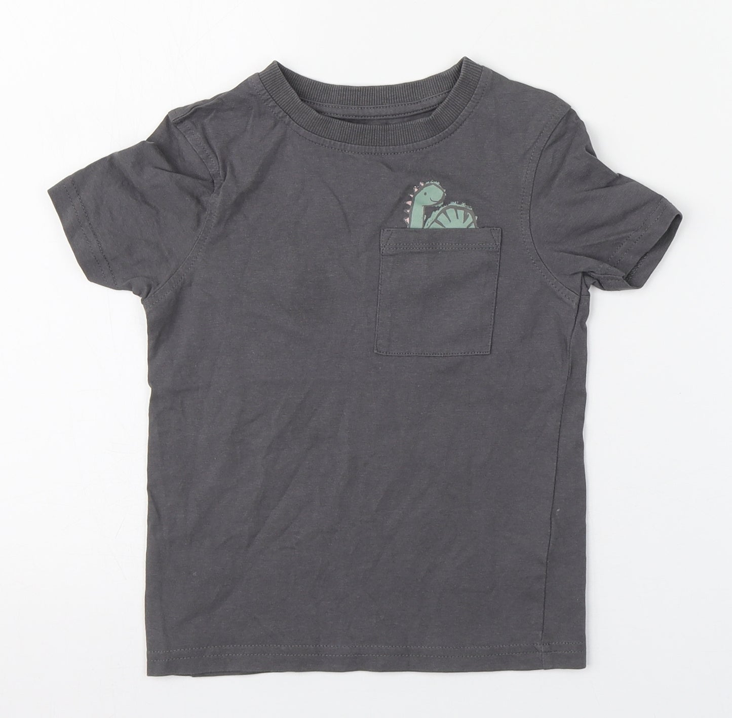 George Boys Grey  100% Cotton Basic T-Shirt Size 2-3 Years Round Neck Pullover - Dinosaur