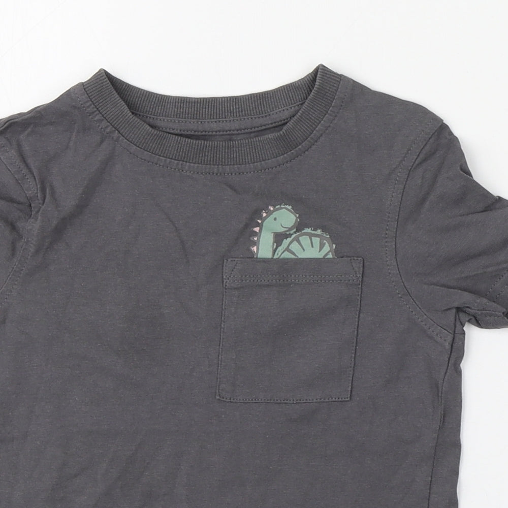 George Boys Grey  100% Cotton Basic T-Shirt Size 2-3 Years Round Neck Pullover - Dinosaur
