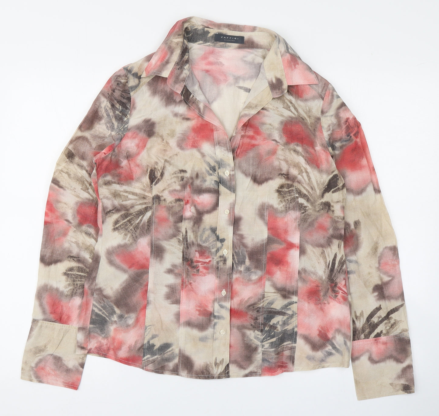 Zaffiri Womens Pink Floral Cotton Basic Button-Up Size 14 Collared