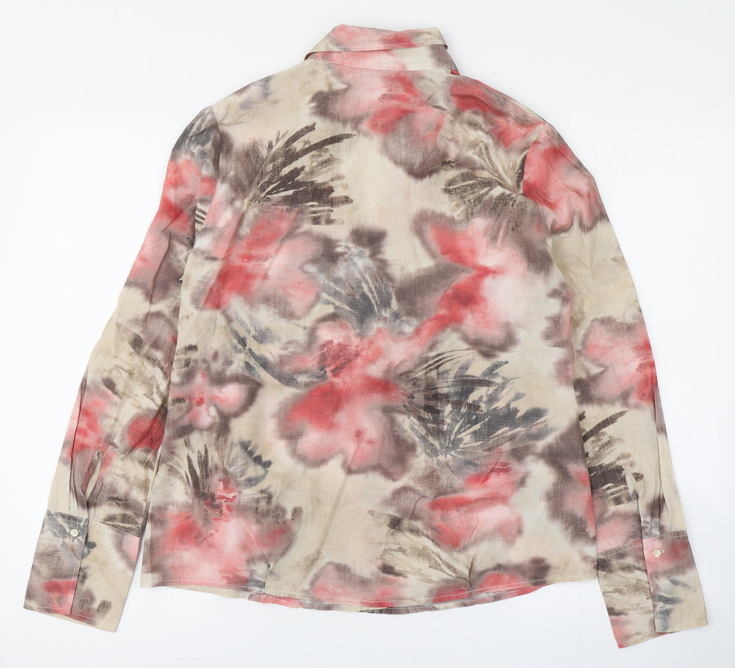 Zaffiri Womens Pink Floral Cotton Basic Button-Up Size 14 Collared