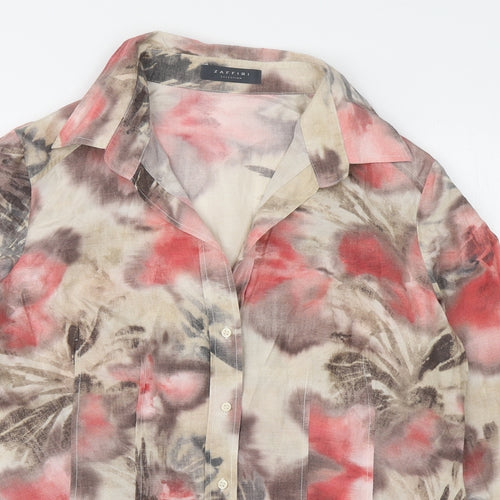 Zaffiri Womens Pink Floral Cotton Basic Button-Up Size 14 Collared