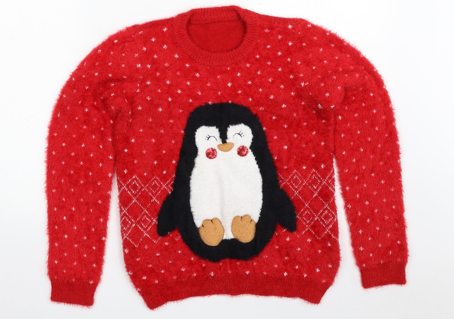Nutmeg Girls Red Crew Neck  Polyamide Pullover Jumper Size 12-13 Years   - Penguin