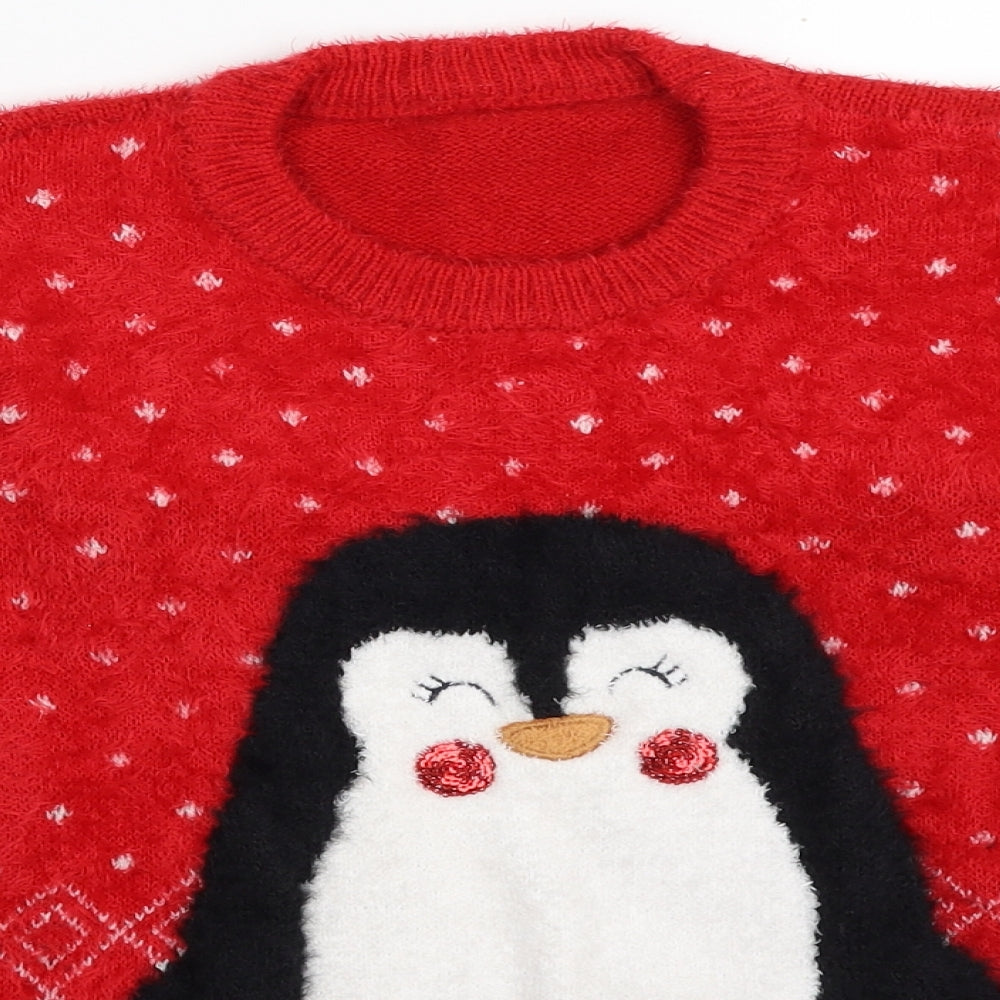 Nutmeg Girls Red Crew Neck  Polyamide Pullover Jumper Size 12-13 Years   - Penguin