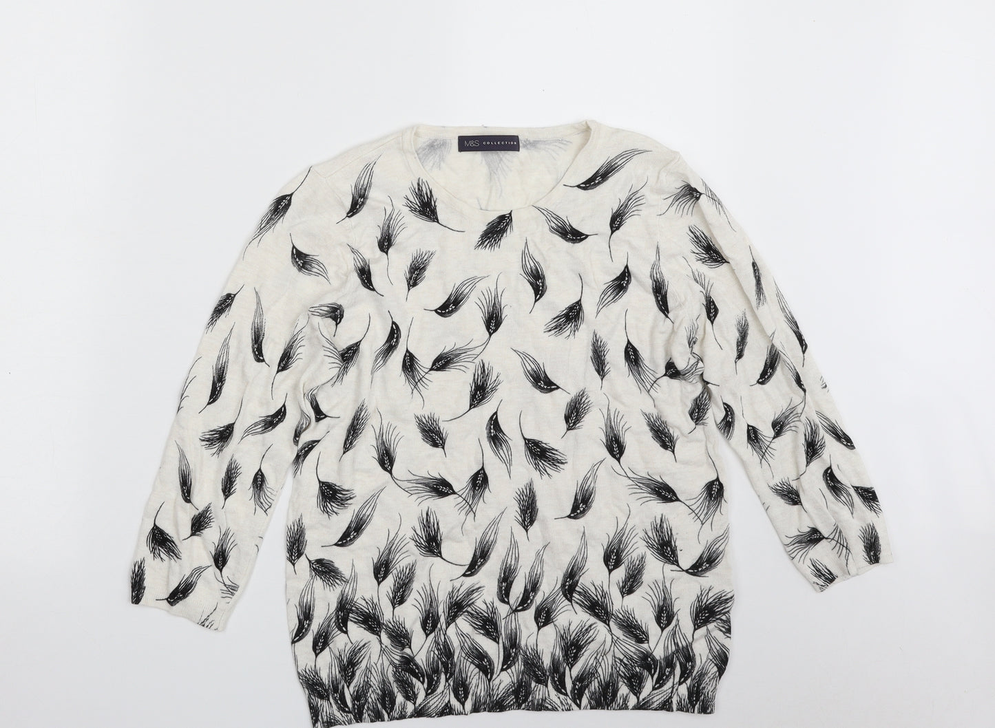 Marks and Spencer Womens White Crew Neck Floral Viscose Pullover Jumper Size 14