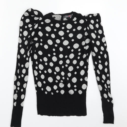 Love Label Womens Black Crew Neck Polka Dot 100% Cotton Pullover Jumper Size 8