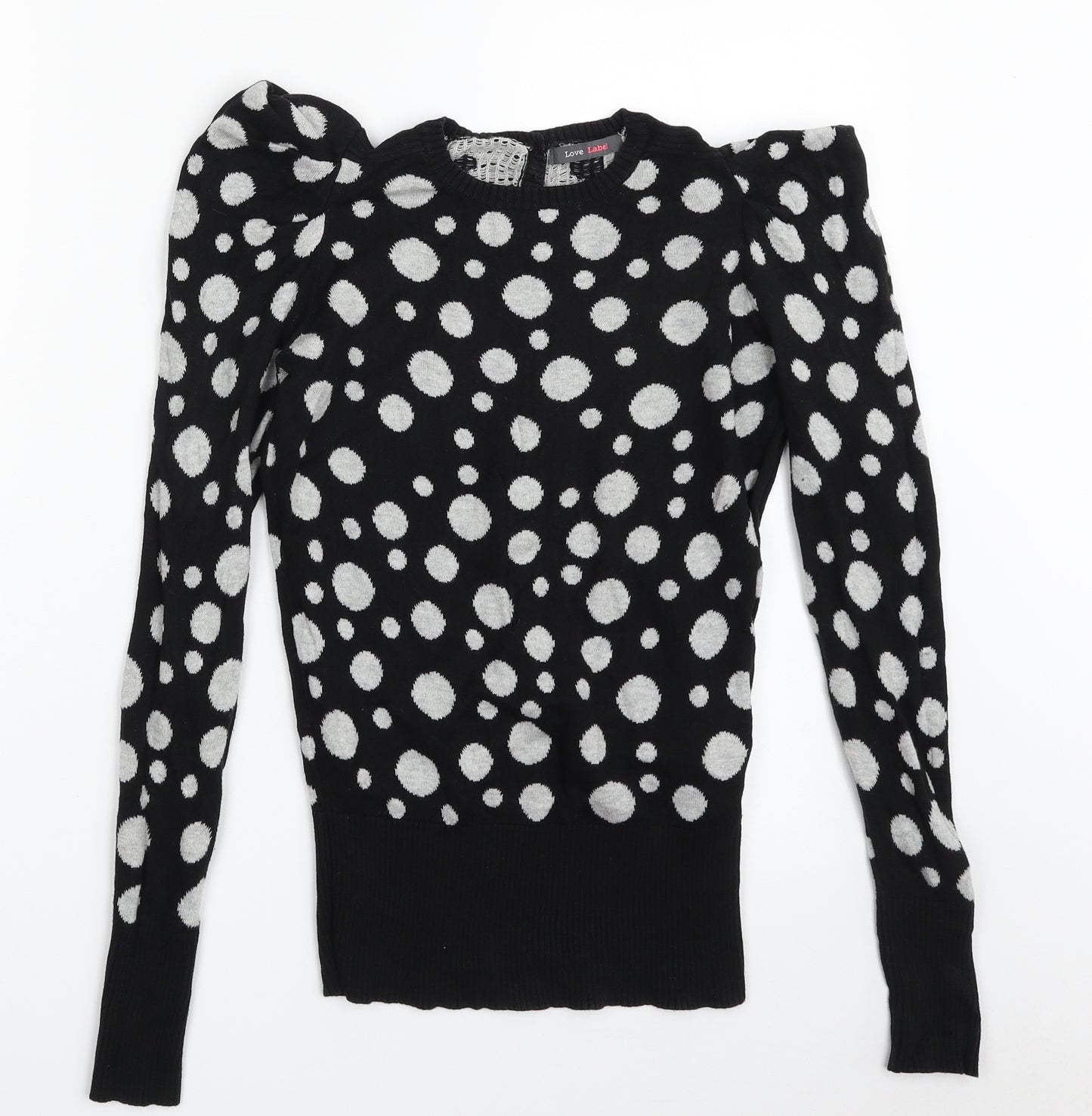 Love Label Womens Black Crew Neck Polka Dot 100% Cotton Pullover Jumper Size 8