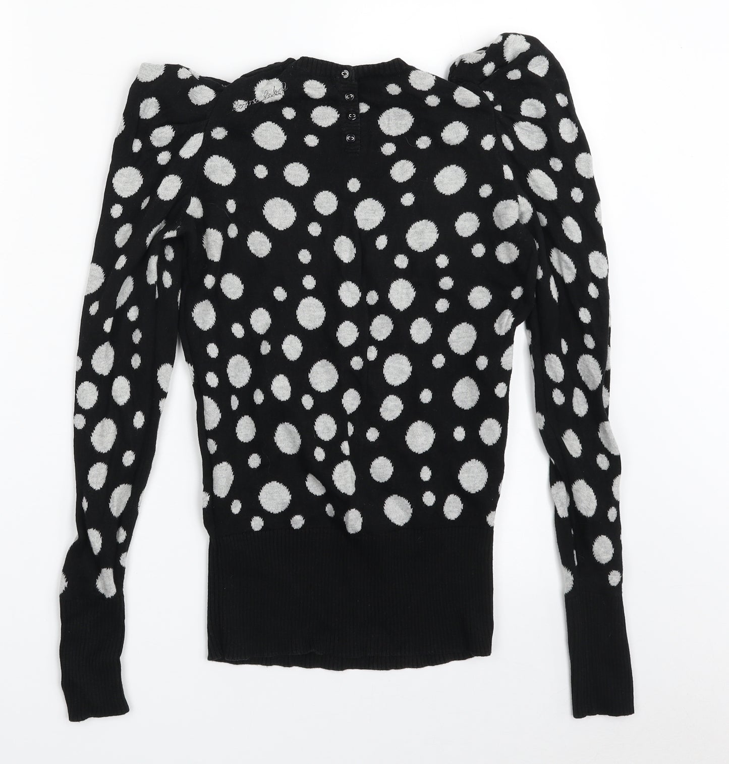 Love Label Womens Black Crew Neck Polka Dot 100% Cotton Pullover Jumper Size 8