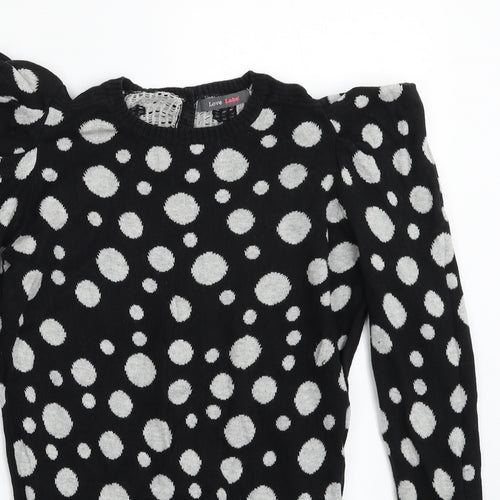 Love Label Womens Black Crew Neck Polka Dot 100% Cotton Pullover Jumper Size 8