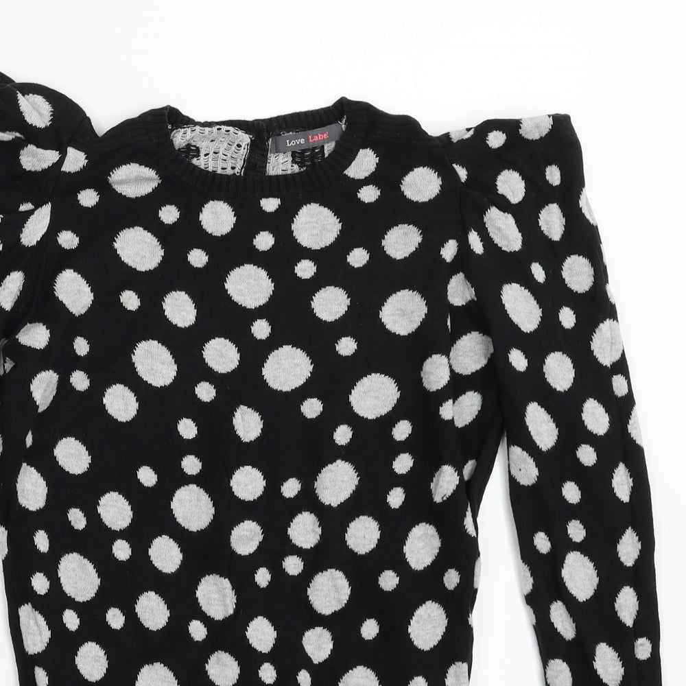 Love Label Womens Black Crew Neck Polka Dot 100% Cotton Pullover Jumper Size 8