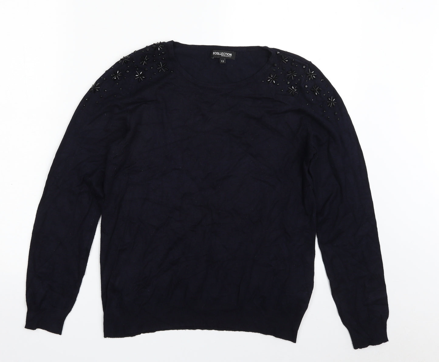 Debenhams Womens Blue Crew Neck  Viscose Pullover Jumper Size 12