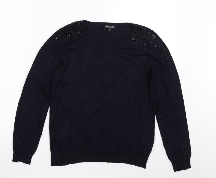 Debenhams Womens Blue Crew Neck  Viscose Pullover Jumper Size 12