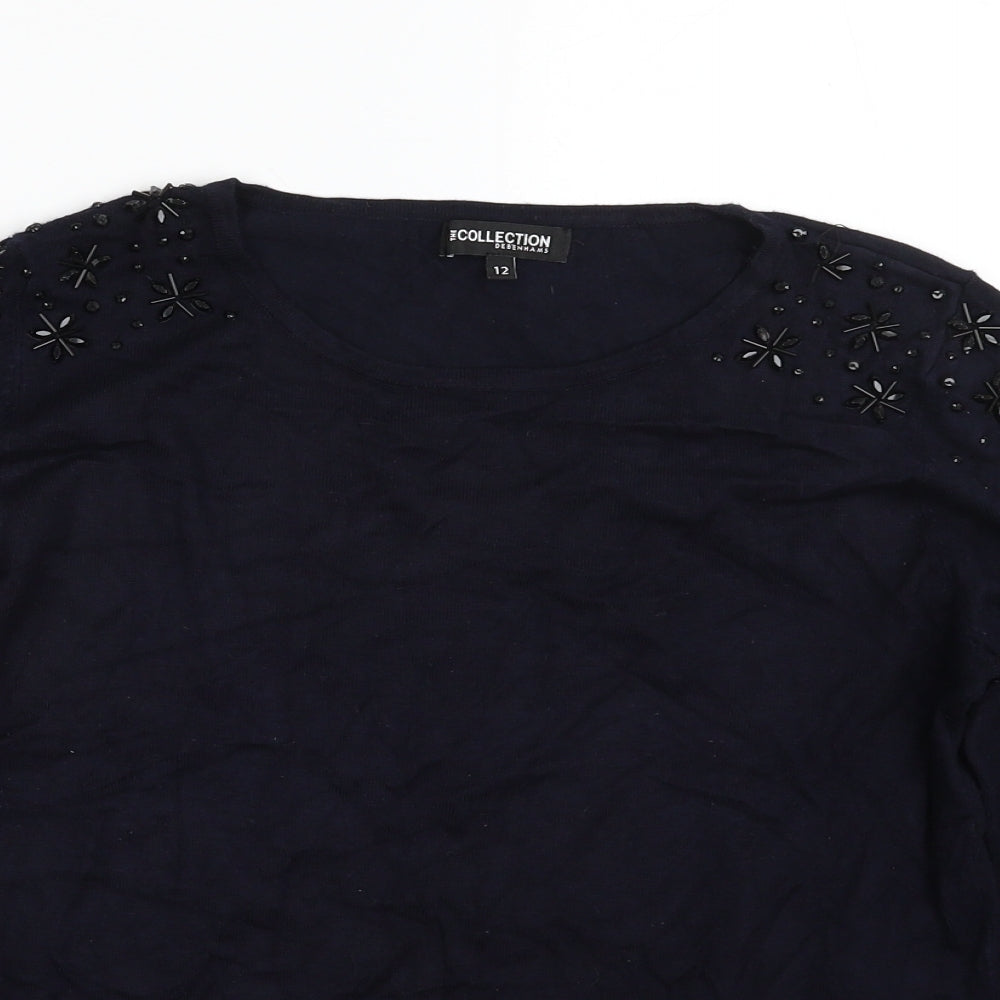 Debenhams Womens Blue Crew Neck  Viscose Pullover Jumper Size 12