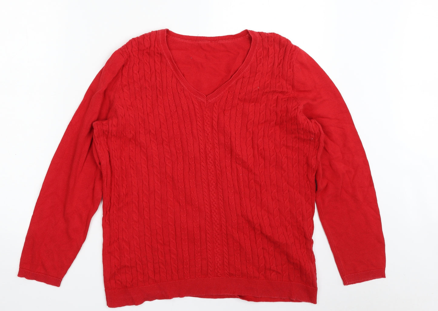 Preworn Womens Red V-Neck  100% Cotton Pullover Jumper Size 16   - Size 16-18