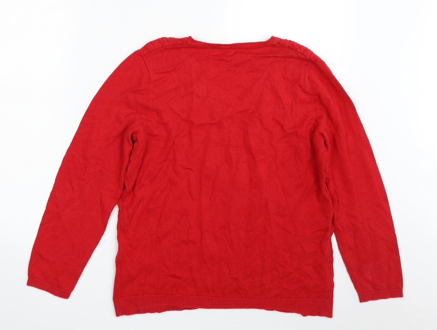 Preworn Womens Red V-Neck  100% Cotton Pullover Jumper Size 16   - Size 16-18