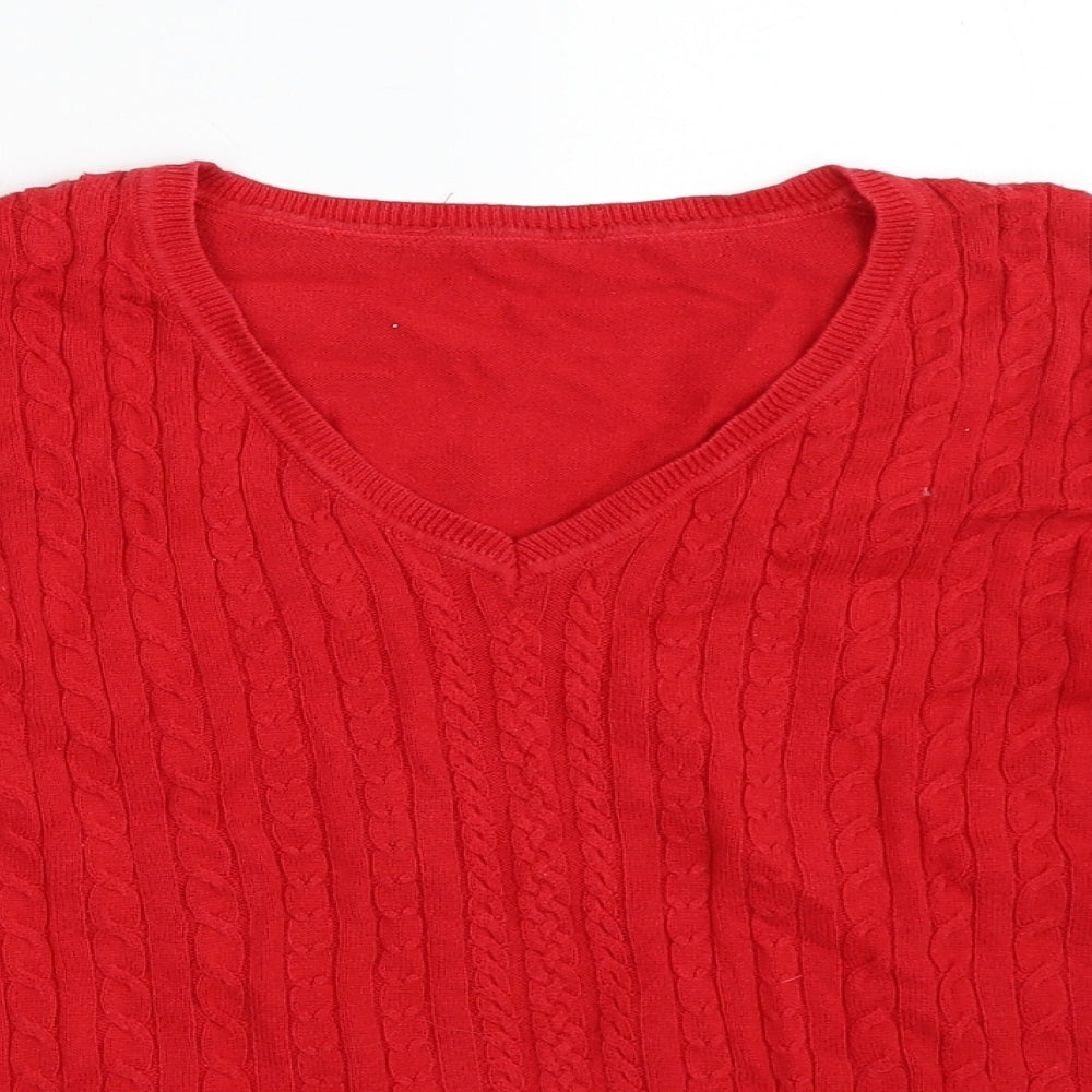 Preworn Womens Red V-Neck  100% Cotton Pullover Jumper Size 16   - Size 16-18