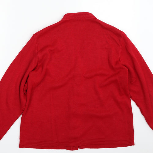 Care Womens Red V-Neck Floral Acrylic Cardigan Jumper Size M