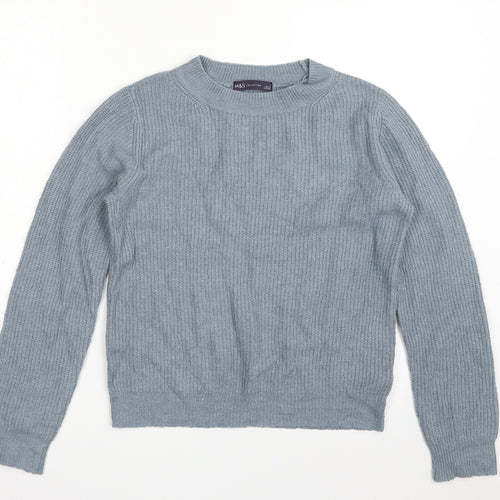 Marks and Spencer Womens Blue Crew Neck  Acrylic Pullover Jumper Size 8