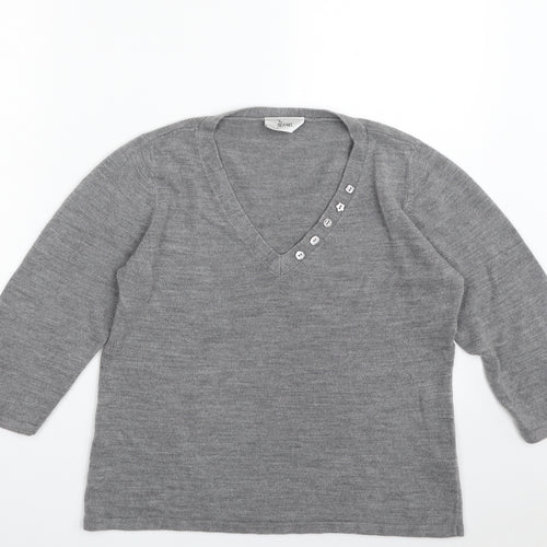 BHS Womens Grey V-Neck  Acrylic Pullover Jumper Size 16