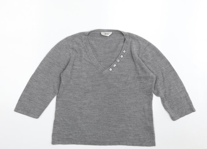 BHS Womens Grey V-Neck  Acrylic Pullover Jumper Size 16