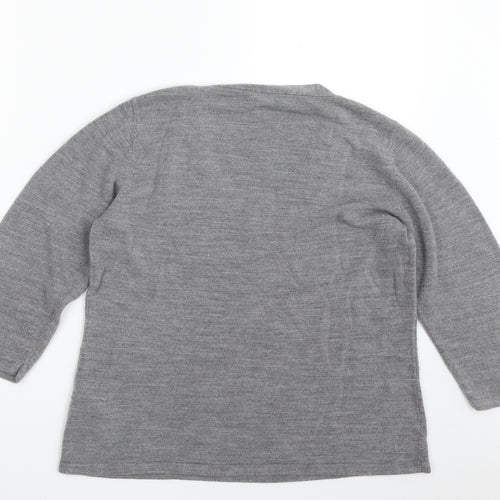 BHS Womens Grey V-Neck  Acrylic Pullover Jumper Size 16