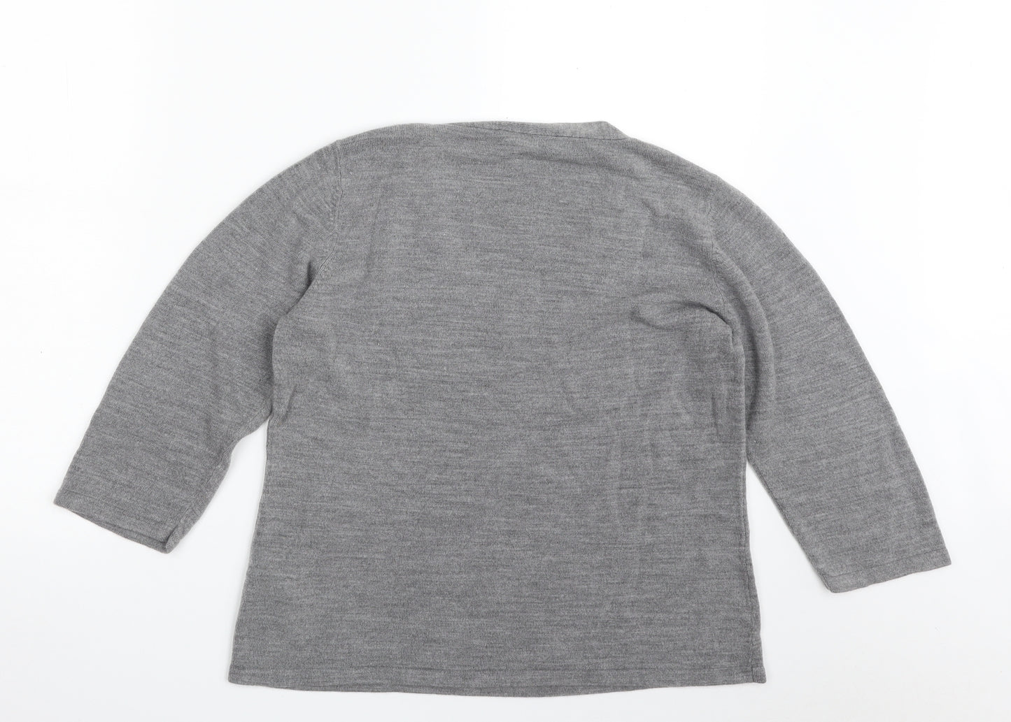 BHS Womens Grey V-Neck  Acrylic Pullover Jumper Size 16