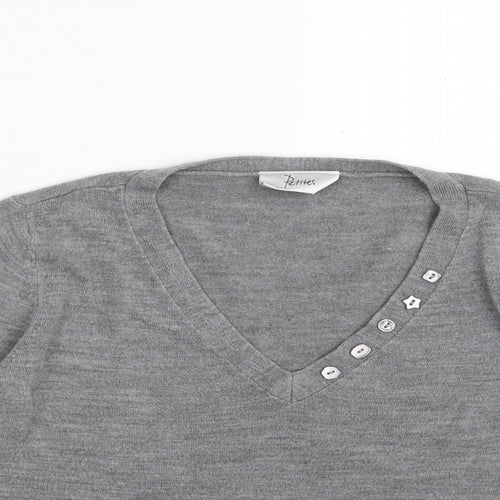 BHS Womens Grey V-Neck  Acrylic Pullover Jumper Size 16