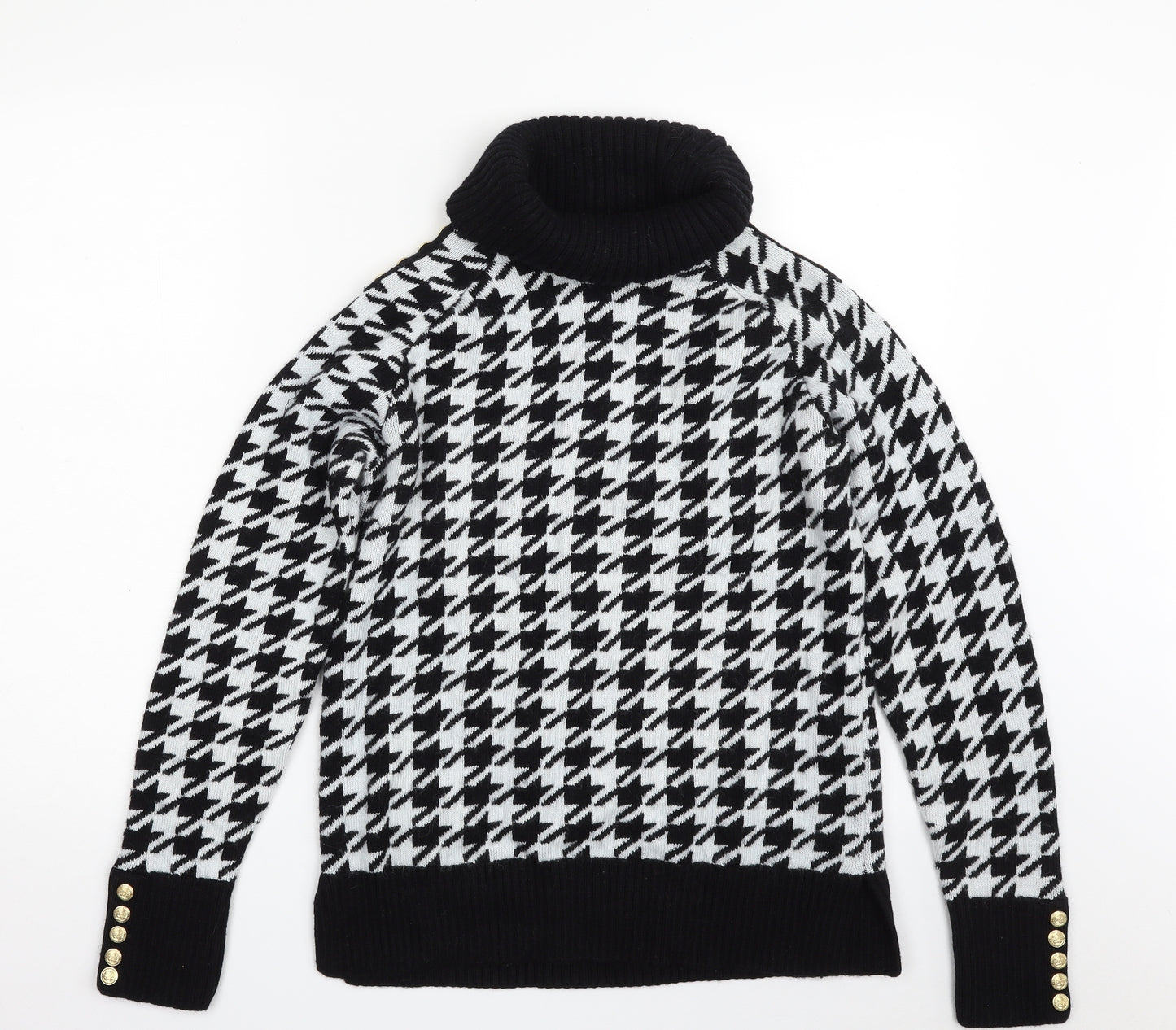 Holland cooper Womens Black Roll Neck Houndstooth Nylon Pullover Jumper Size M
