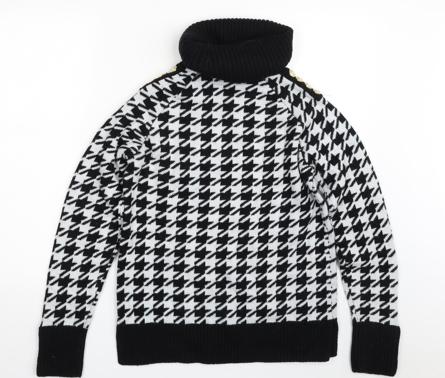 Holland cooper Womens Black Roll Neck Houndstooth Nylon Pullover Jumper Size M