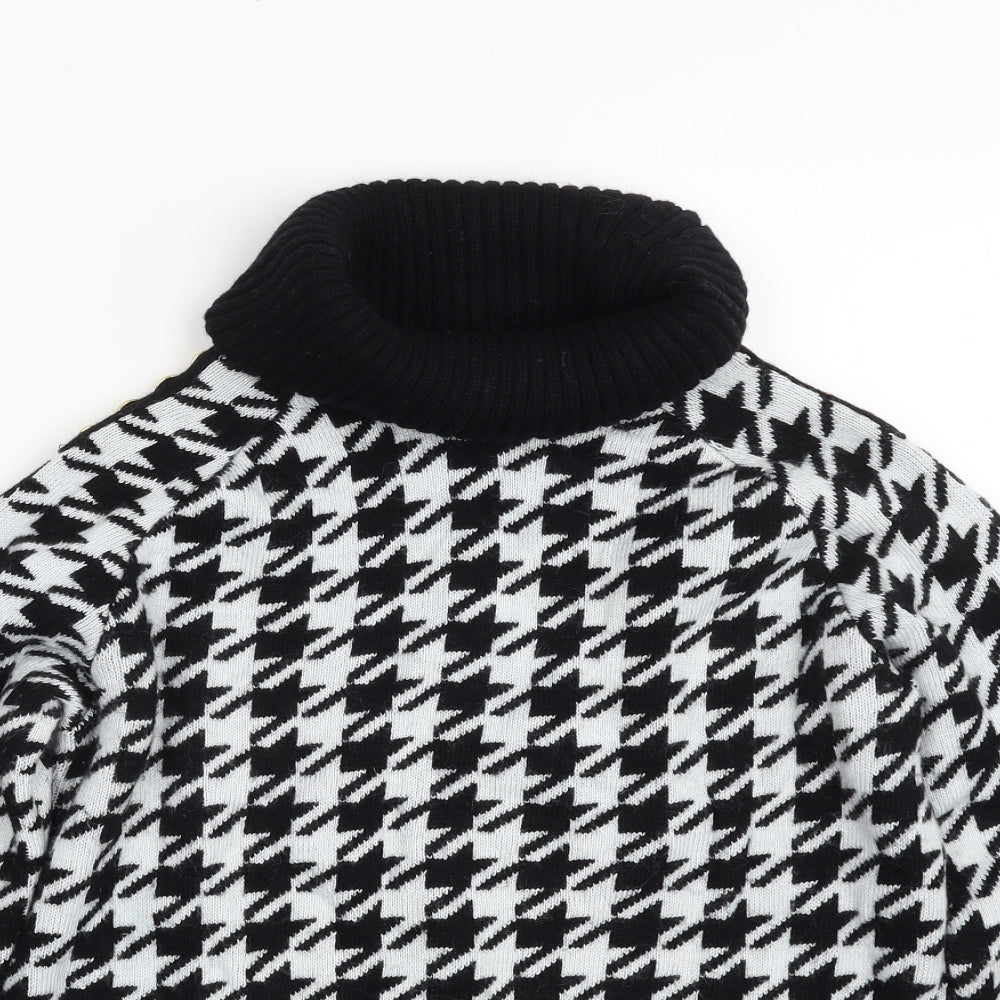 Holland cooper Womens Black Roll Neck Houndstooth Nylon Pullover Jumper Size M