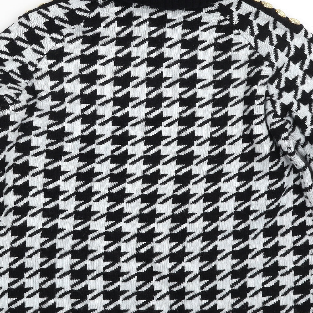 Holland cooper Womens Black Roll Neck Houndstooth Nylon Pullover Jumper Size M