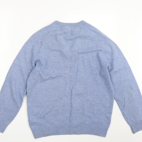 Marks and Spencer Mens Blue V-Neck  Wool Pullover Jumper Size M   - Extra Fine Lambswool