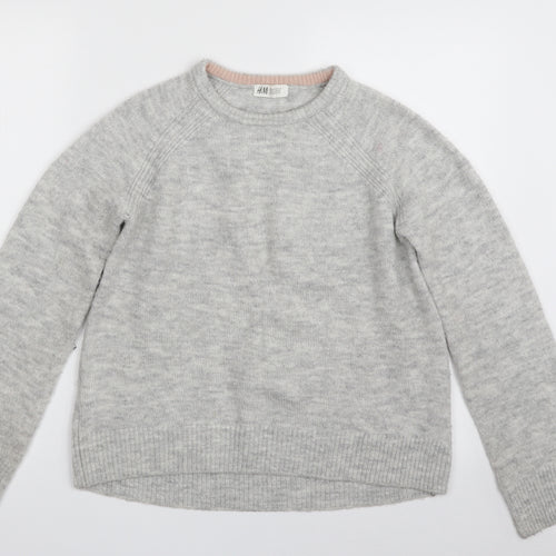 H&M Girls Grey Crew Neck  Acrylic Pullover Jumper Size 10-11 Years