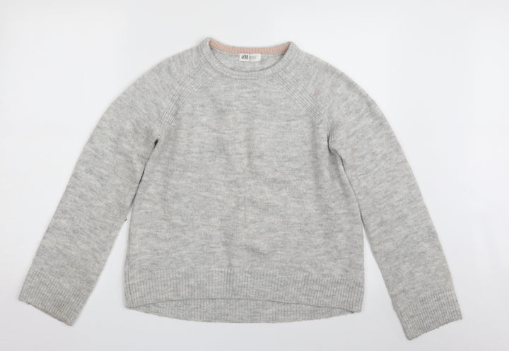 H&M Girls Grey Crew Neck  Acrylic Pullover Jumper Size 10-11 Years