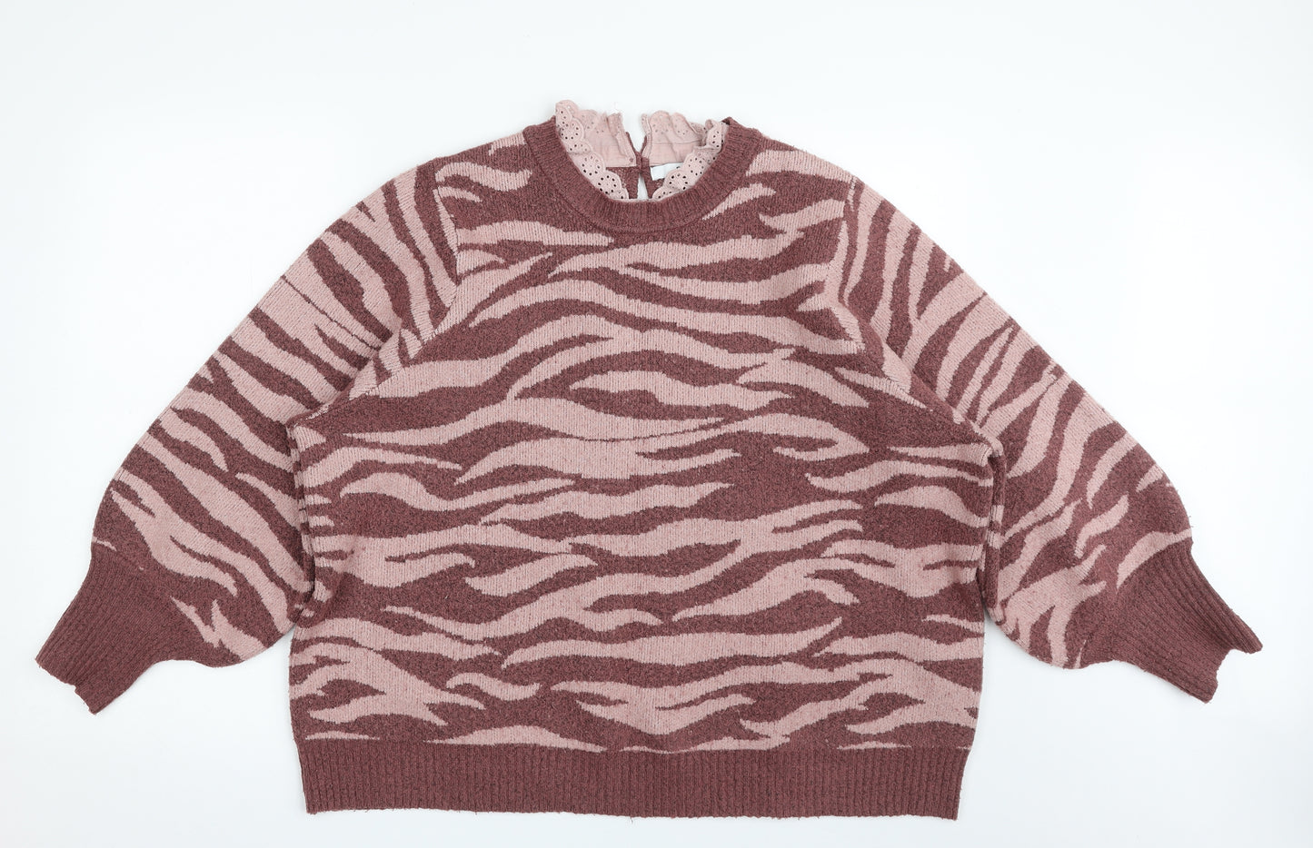 NEXT Womens Purple Crew Neck Animal Print Acrylic Pullover Jumper Size XL