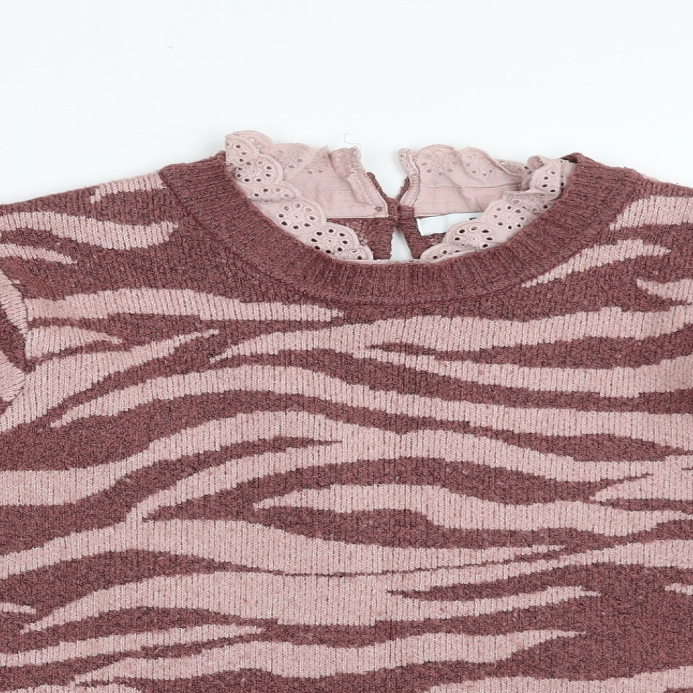 NEXT Womens Purple Crew Neck Animal Print Acrylic Pullover Jumper Size XL