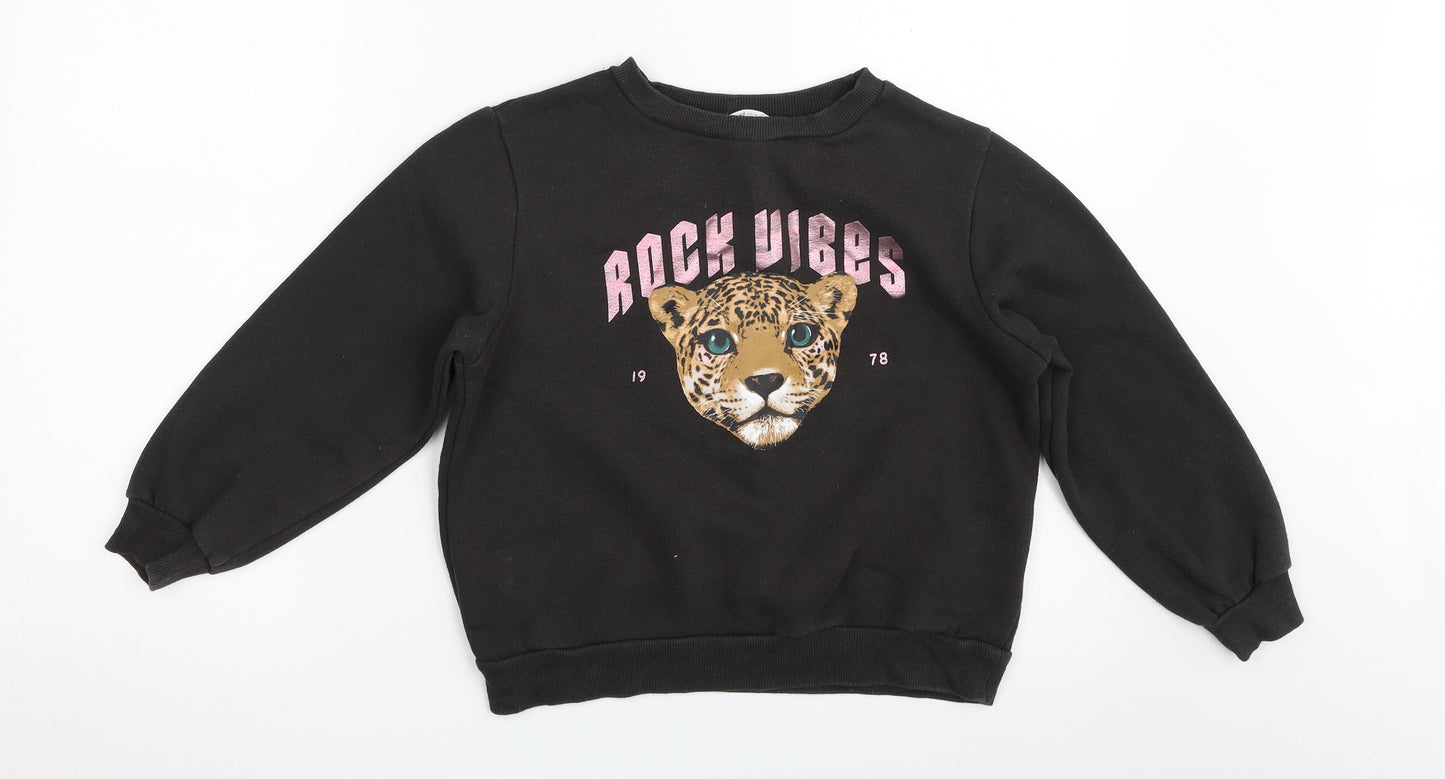 H&M Girls Black  Cotton Pullover Sweatshirt Size 8-9 Years  Pullover - Rock vibes