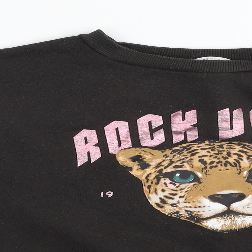 H&M Girls Black  Cotton Pullover Sweatshirt Size 8-9 Years  Pullover - Rock vibes