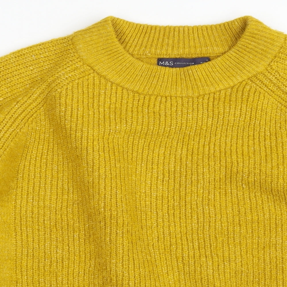 Marks and Spencer Womens Yellow Crew Neck  Acrylic Pullover Jumper Size M