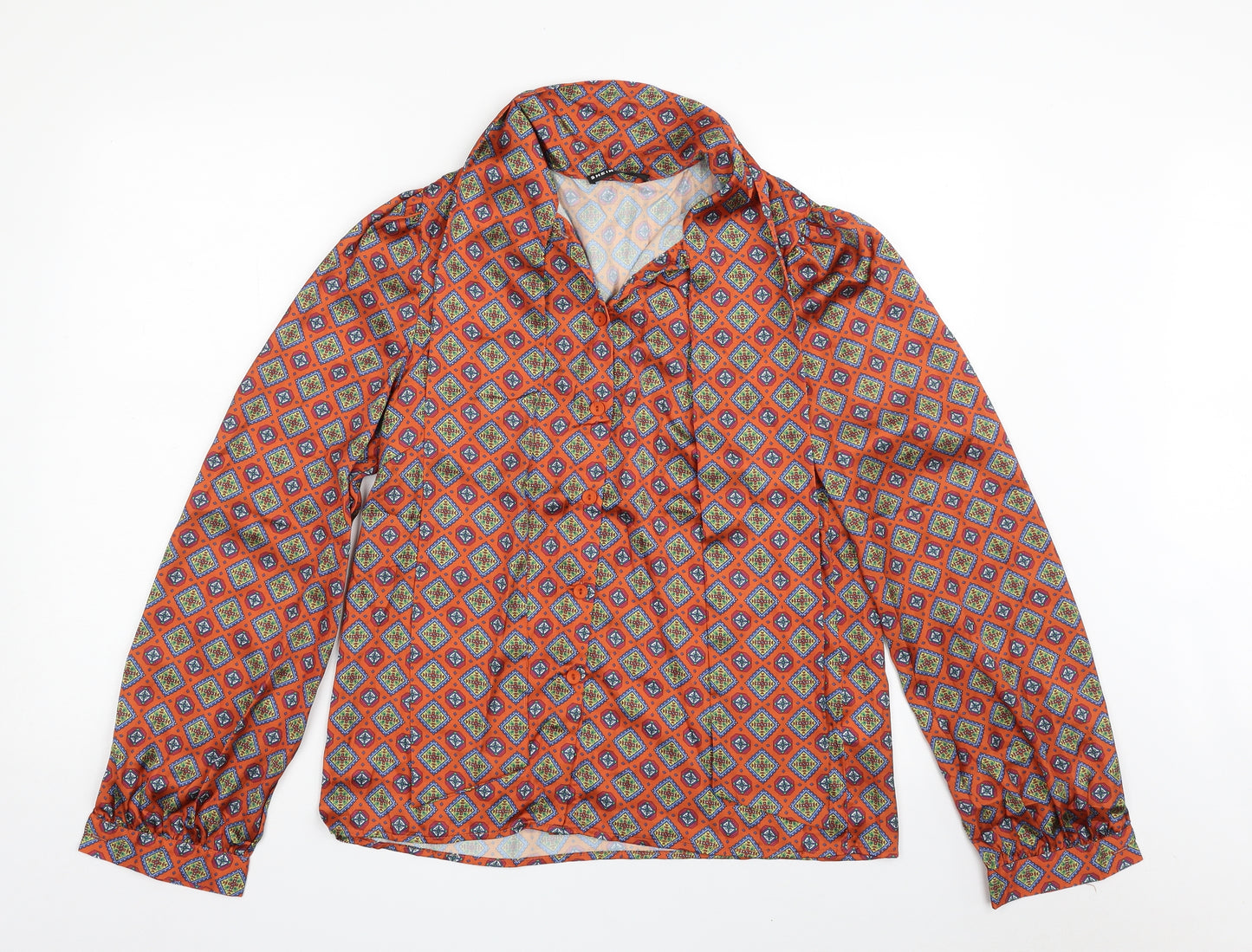 SheIn Womens Brown Geometric Polyester Basic Button-Up Size L Collared - Tie