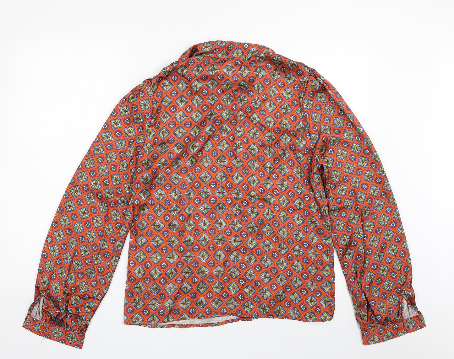 SheIn Womens Brown Geometric Polyester Basic Button-Up Size L Collared - Tie