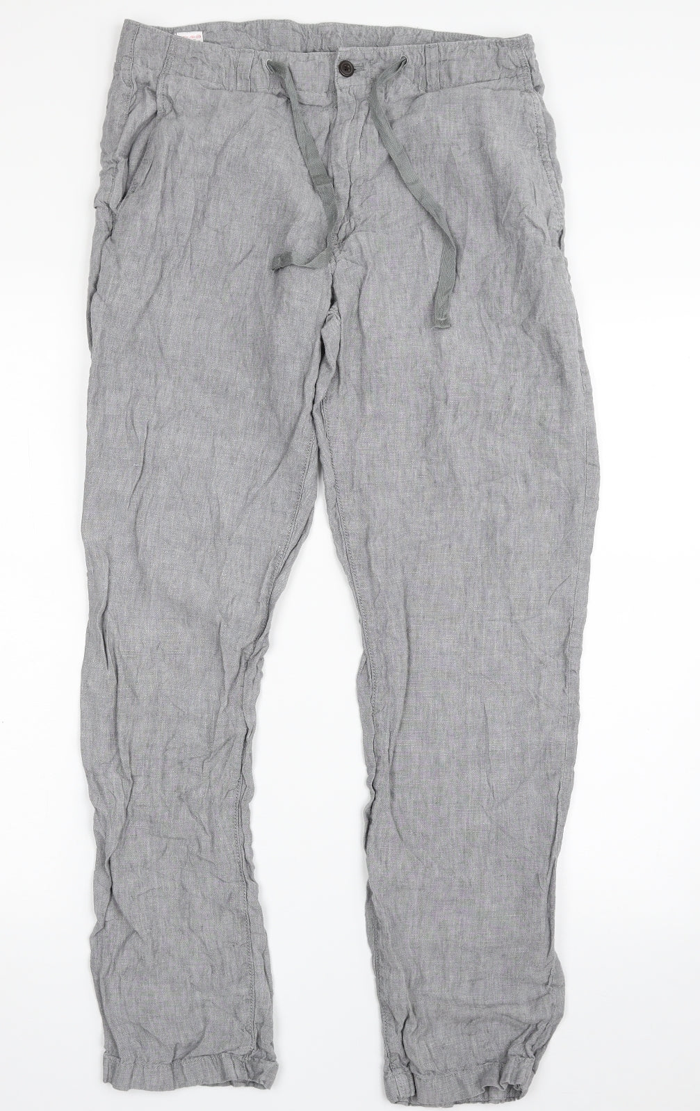 NEXT Mens Grey  Linen Trousers  Size 32 in L31 in Regular Zip