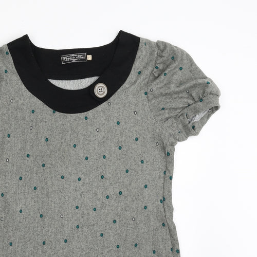 Pepper Tree Womens Grey Floral Cotton T-Shirt Dress  Size M  Scoop Neck Pullover - Cat