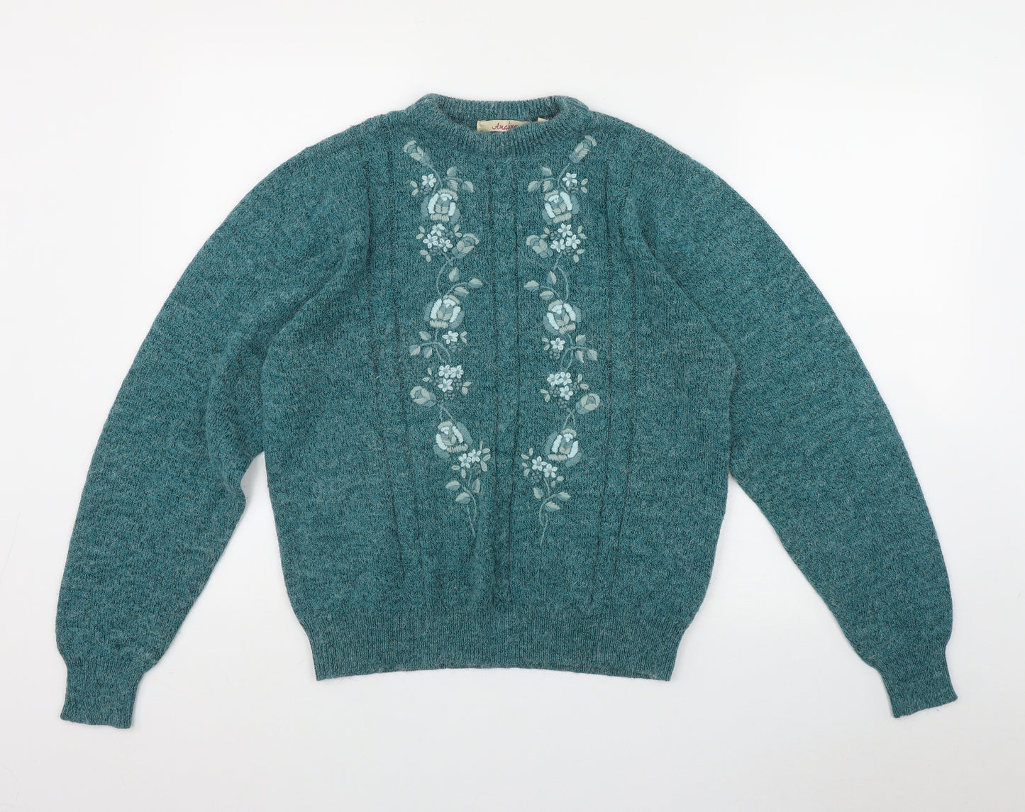 Amalina Womens Green Round Neck  Acrylic Pullover Jumper Size 16
