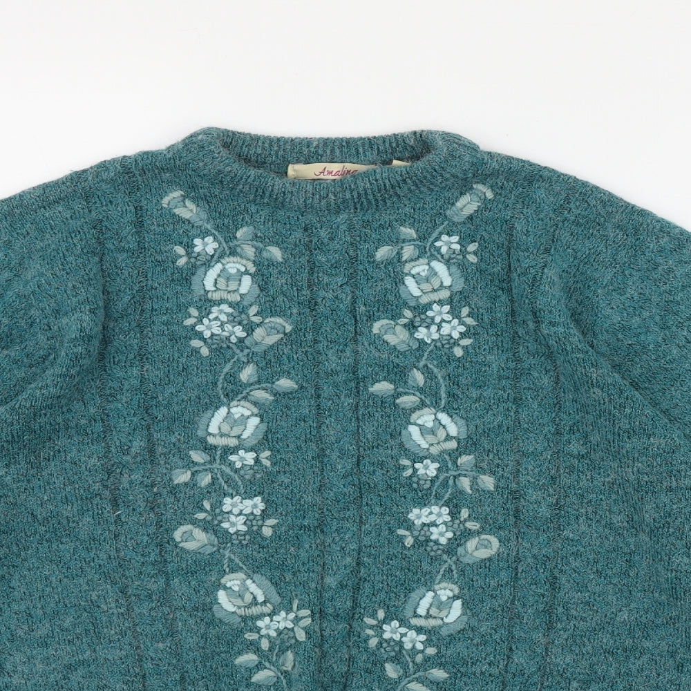 Amalina Womens Green Round Neck  Acrylic Pullover Jumper Size 16