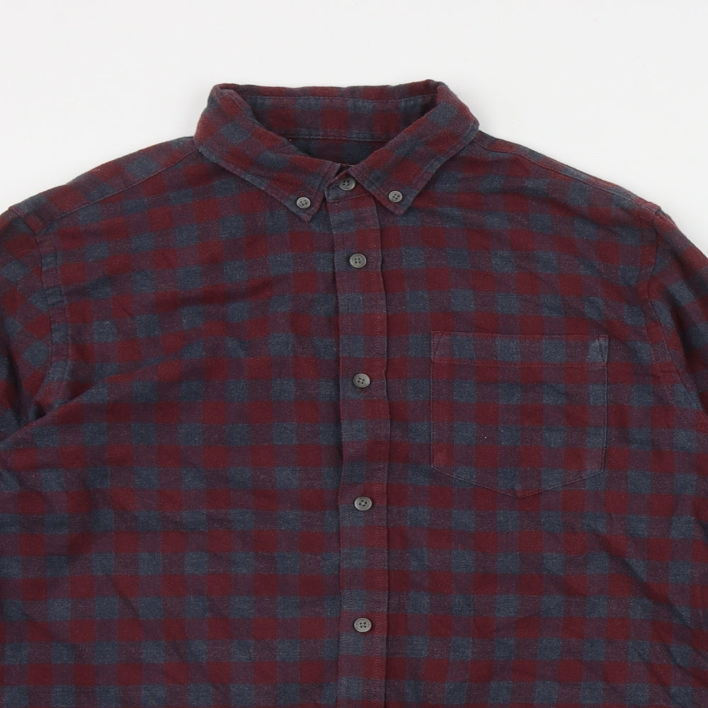 JACK & JONES Mens Red Plaid Cotton  Button-Up Size M Collared Button