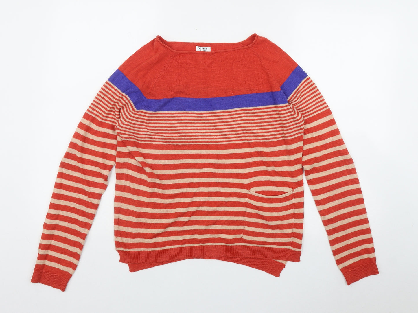 La Redoute Womens Red Boat Neck Striped Cotton Pullover Jumper Size 10