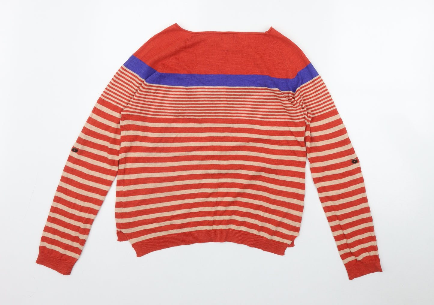 La Redoute Womens Red Boat Neck Striped Cotton Pullover Jumper Size 10